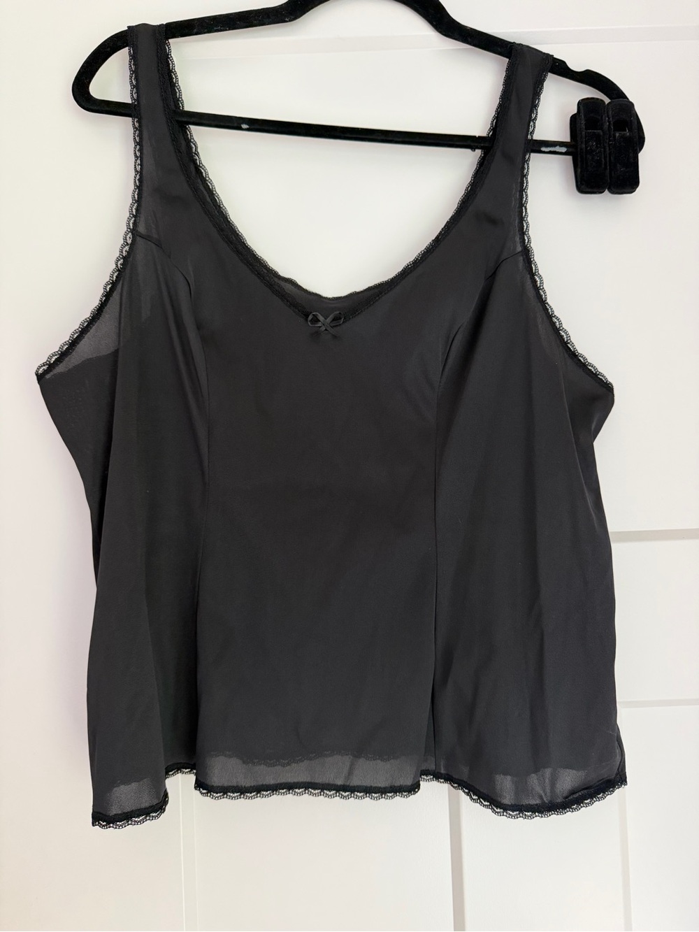 Vintage vassarette Black Lace-Trim Silky Camisole